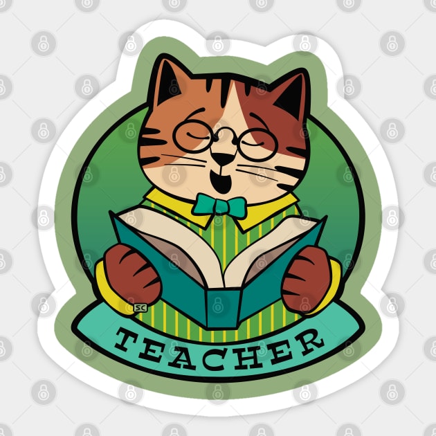 Teacher Cat Reading Book Sticker by Sue Cervenka